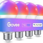 Govee Smart Light Bulbs, Color Changing Light Bulb, Work with Alexa and Google Assistant, 16 Million Colors RGBWW, WiFi & Bluetooth LED Light Bulbs, Music Sync, A19, 800 Lumens, 4 Pack