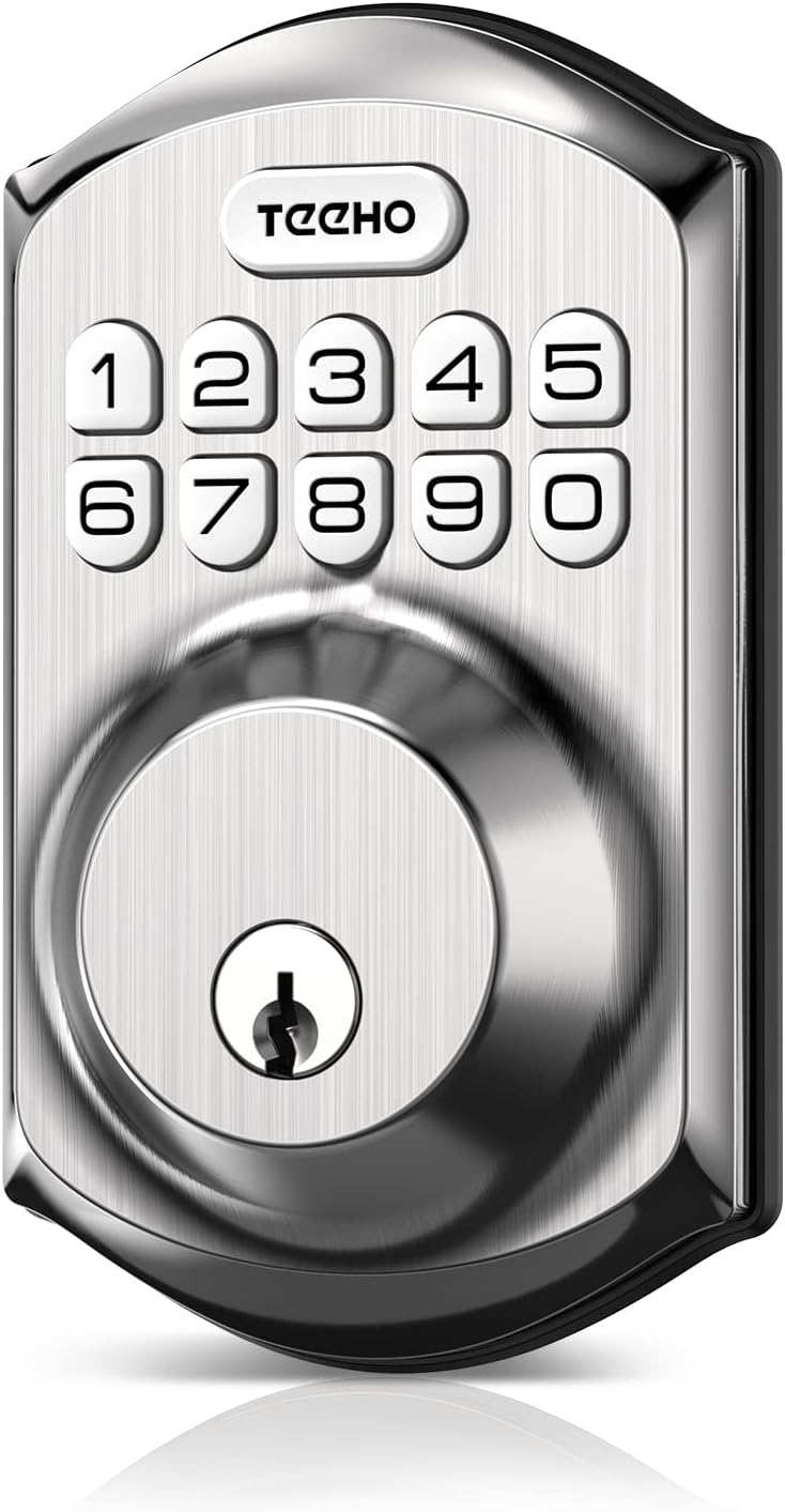 TEEHO TE001 Keyless Entry Door Lock with Keypad – Smart Deadbolt Lock for Front Door with 2 Keys – Auto Lock – Easy Installation – Satin Nickel